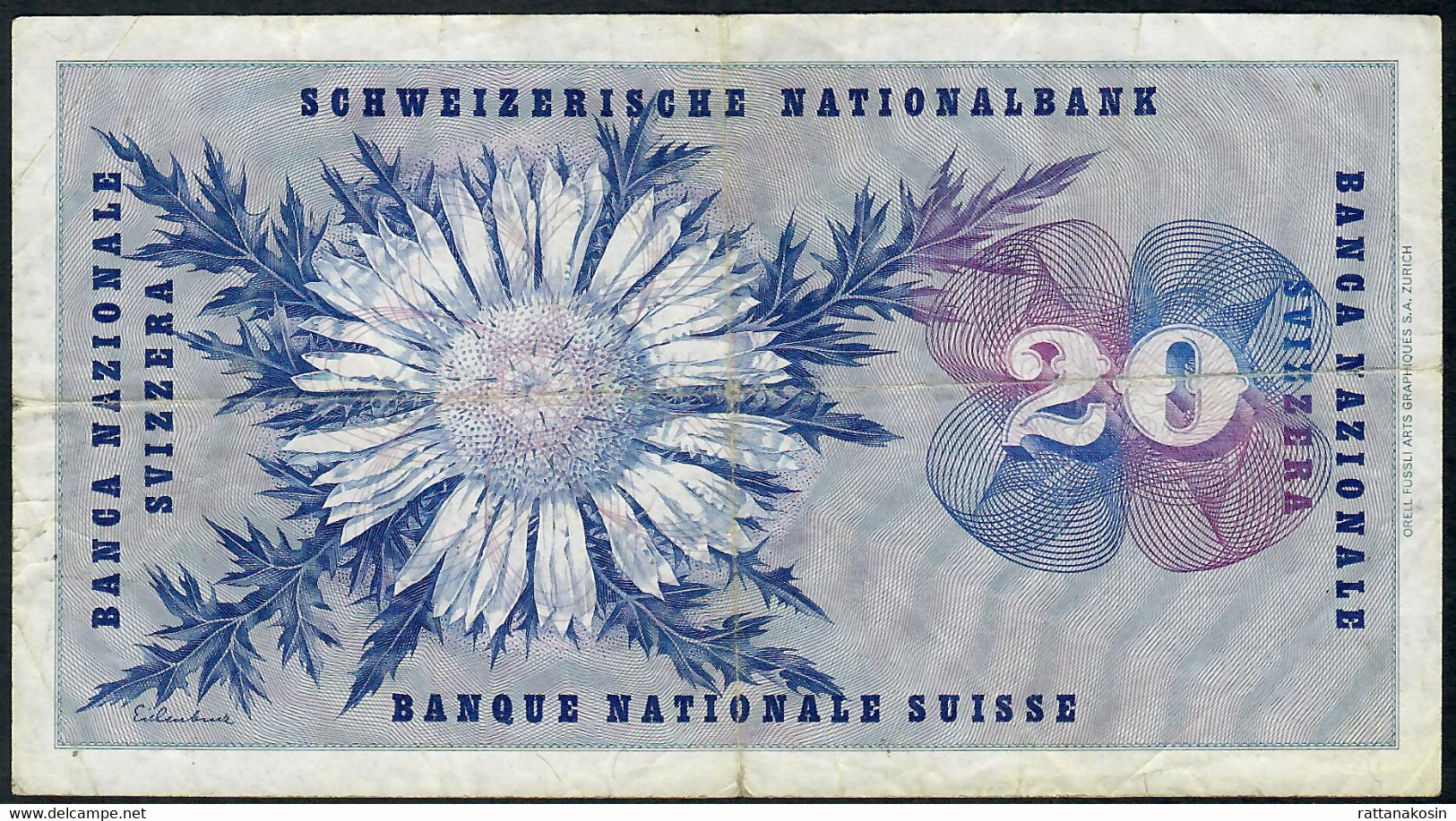 SWITZERLAND P46q 20 FRANCS 13.1.1969  #62S FINE - Zwitserland