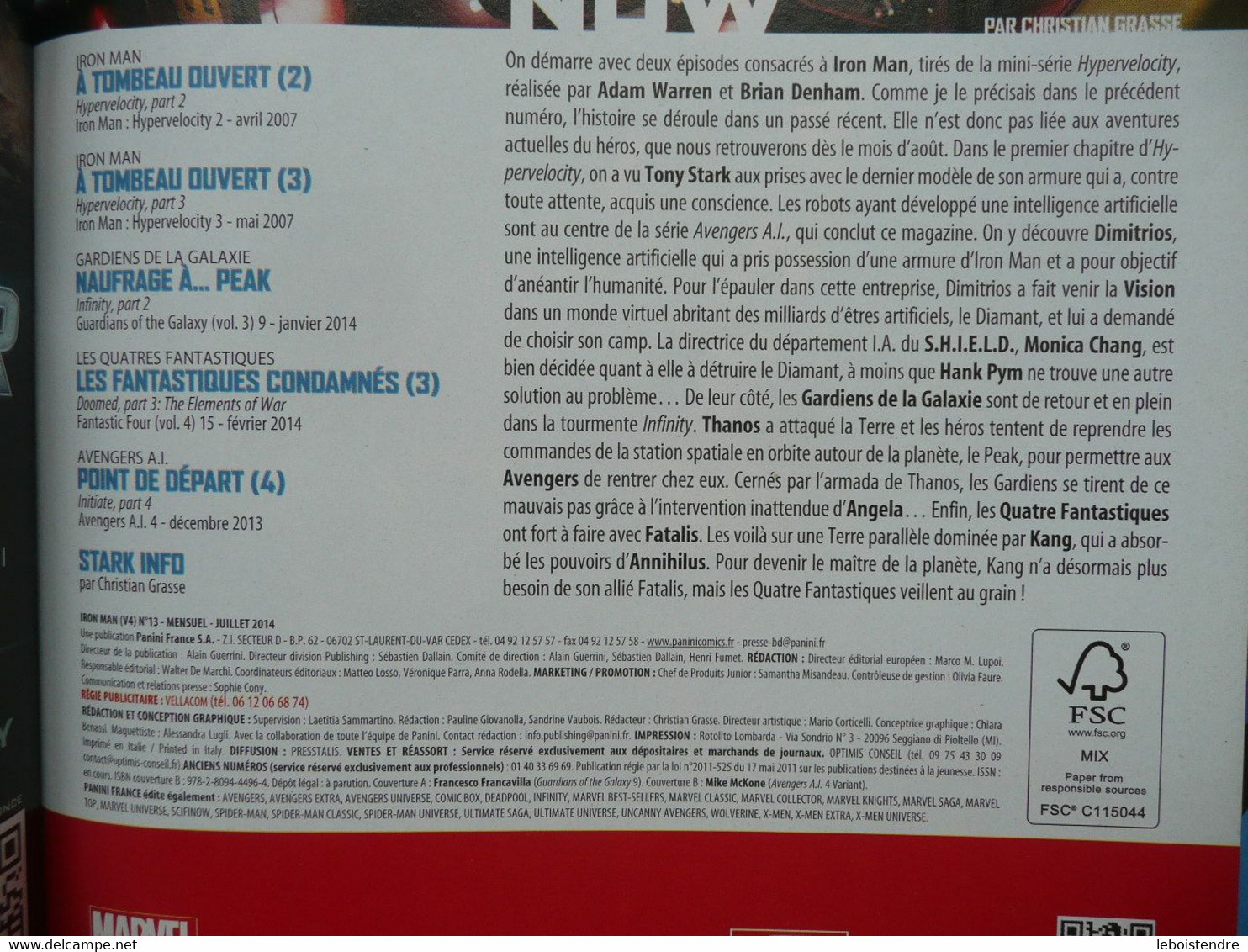 IRON MAN N 13 A JUILLET 2014  INFINITY MARVEL PANINI COMICS TRES BON ETAT - Marvel France
