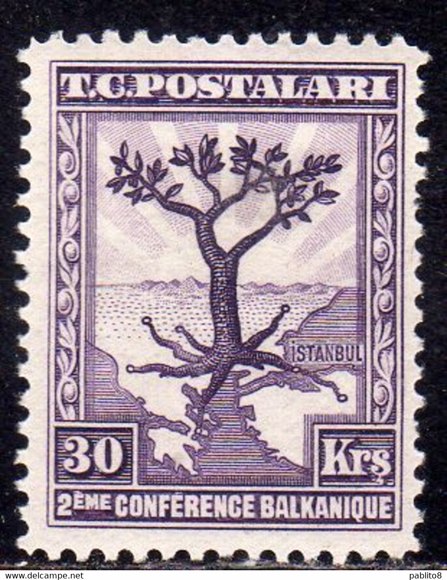 TURCHIA TURKÍA TURKEY 1931 SECOND BALKAN CONFERENCE OLIVE TREE WITH ROOTS EXTENDING TO ALL CAPITALS 30K MH - Nuovi