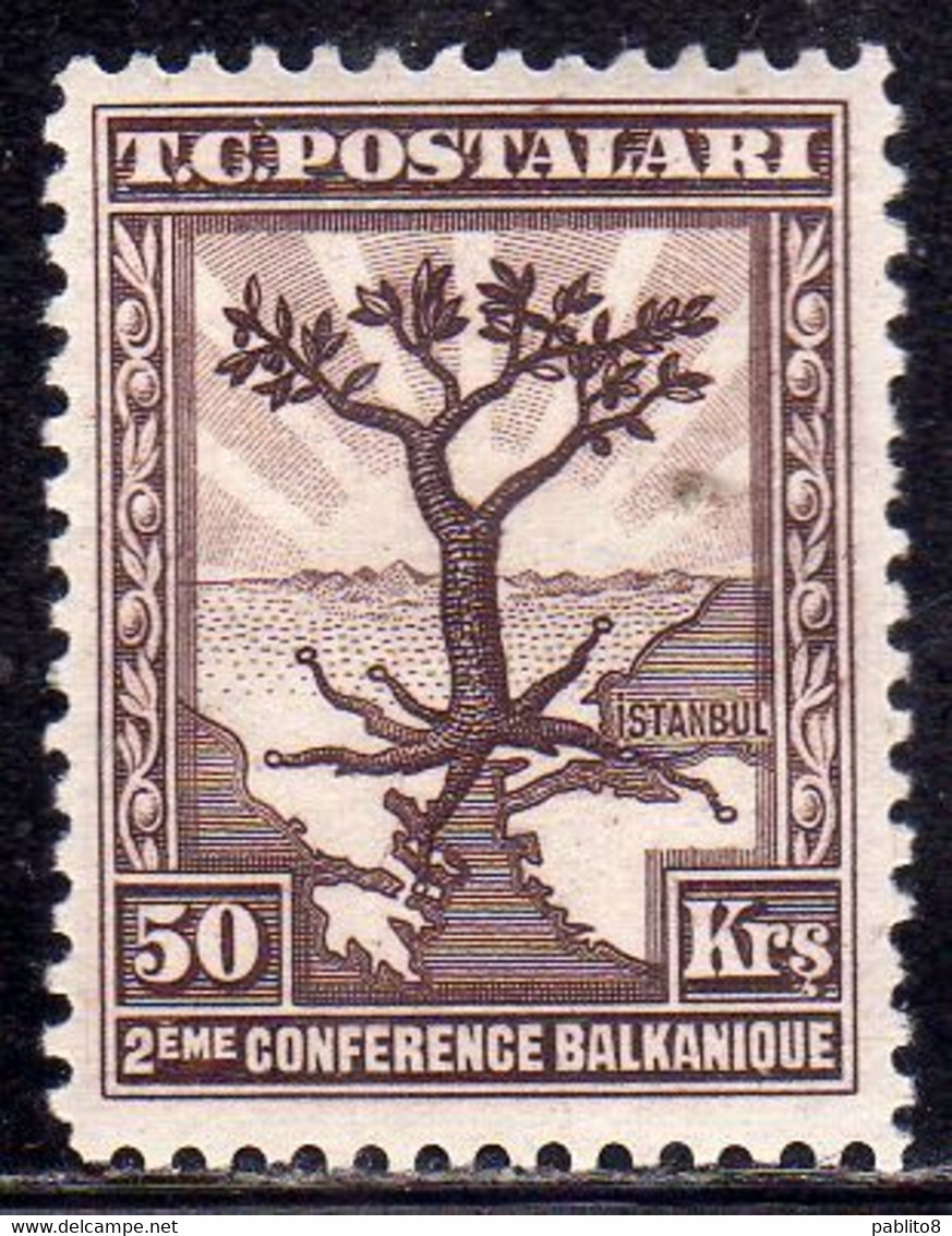 TURCHIA TURKÍA TURKEY 1931 SECOND BALKAN CONFERENCE OLIVE TREE WITH ROOTS EXTENDING TO ALL CAPITALS 50K MH - Ungebraucht