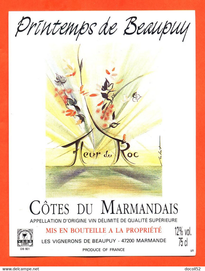 Etiquette Neuve De Vin Cotes Du Marmandais Printemps De Beaupuy Fleur De Roc à Marmande - 75 Cl - Vin De Pays D'Oc