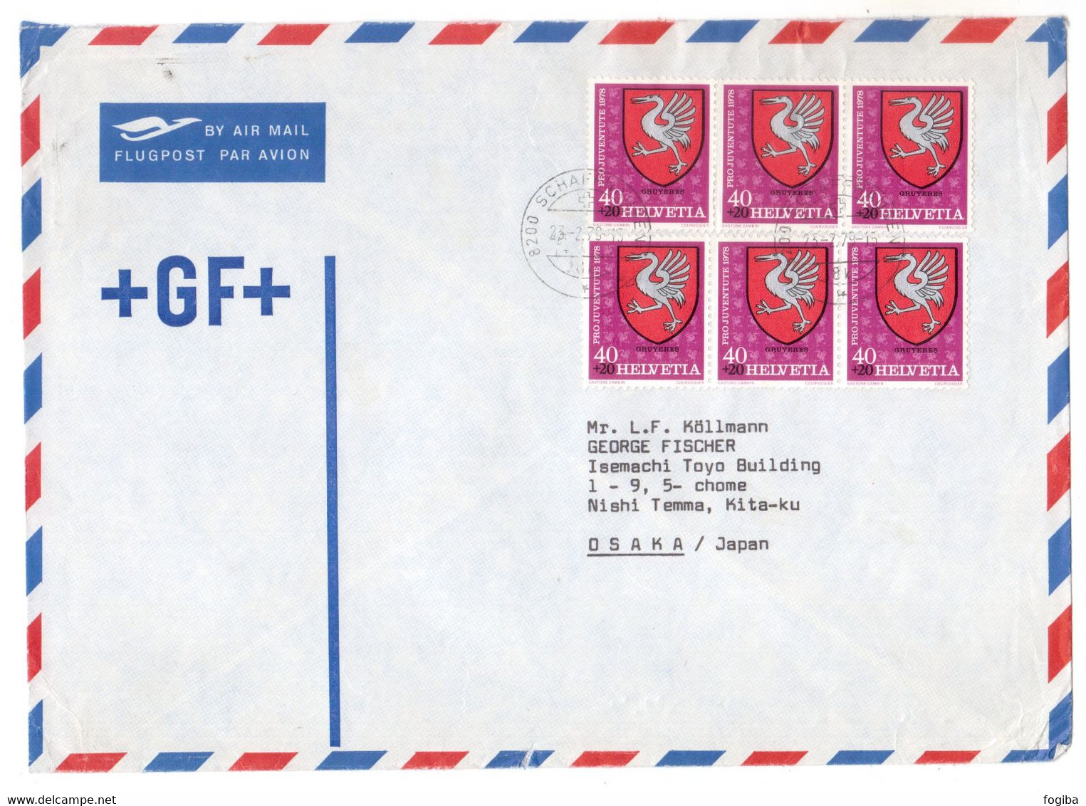 Q402    Schweiz, Switzerland 1978 Air Mail Letter Schaffhausenen - Mi.1143 Pro Juventute, Gruyeres  Arms - Brieven En Documenten