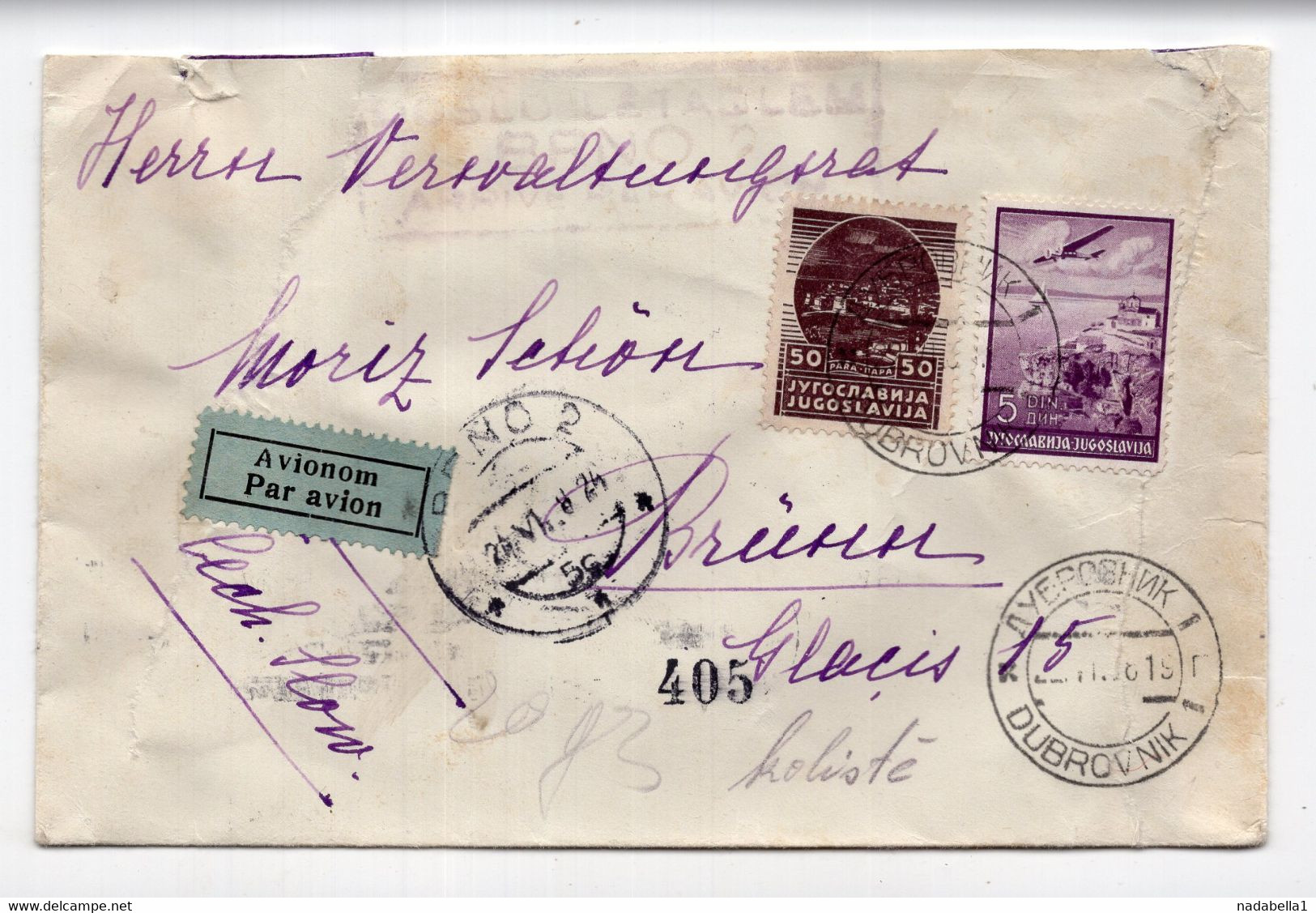 1938. KINGDOM OF YUGOSLAVIA,CROATIA,DUBROVNIK TO BRNO,AIRMAIL COVER TO CZECHOSLOVAKIA - Luftpost