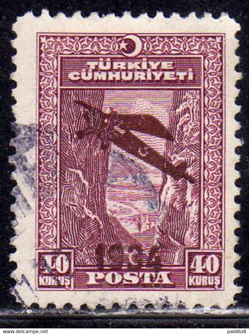 TURCHIA TURKÍA TURKEY 1934 AIR POST MAIL AIRMAL 40k USED USATO OBLITERE' - Poste Aérienne