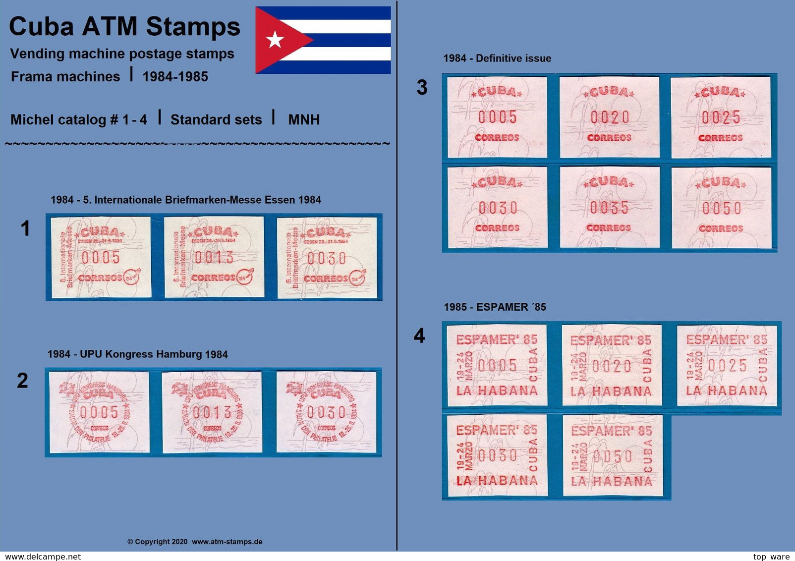 Cuba Kuba ATM Stamps Michel 1-4 / Complete Collection Of All Sets MNH / Frama Etiquetas Automatenmarken - Franking Labels