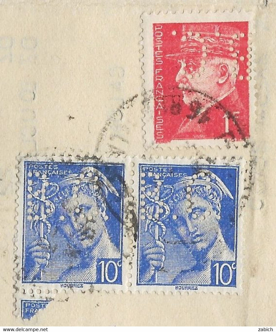 PERFORE "B C" BOUCHET ET CIE  MERCERIE PARIS 3TIMBRES Type MERCUREET PETAIN Obliteres 3 3 44 - Andere & Zonder Classificatie