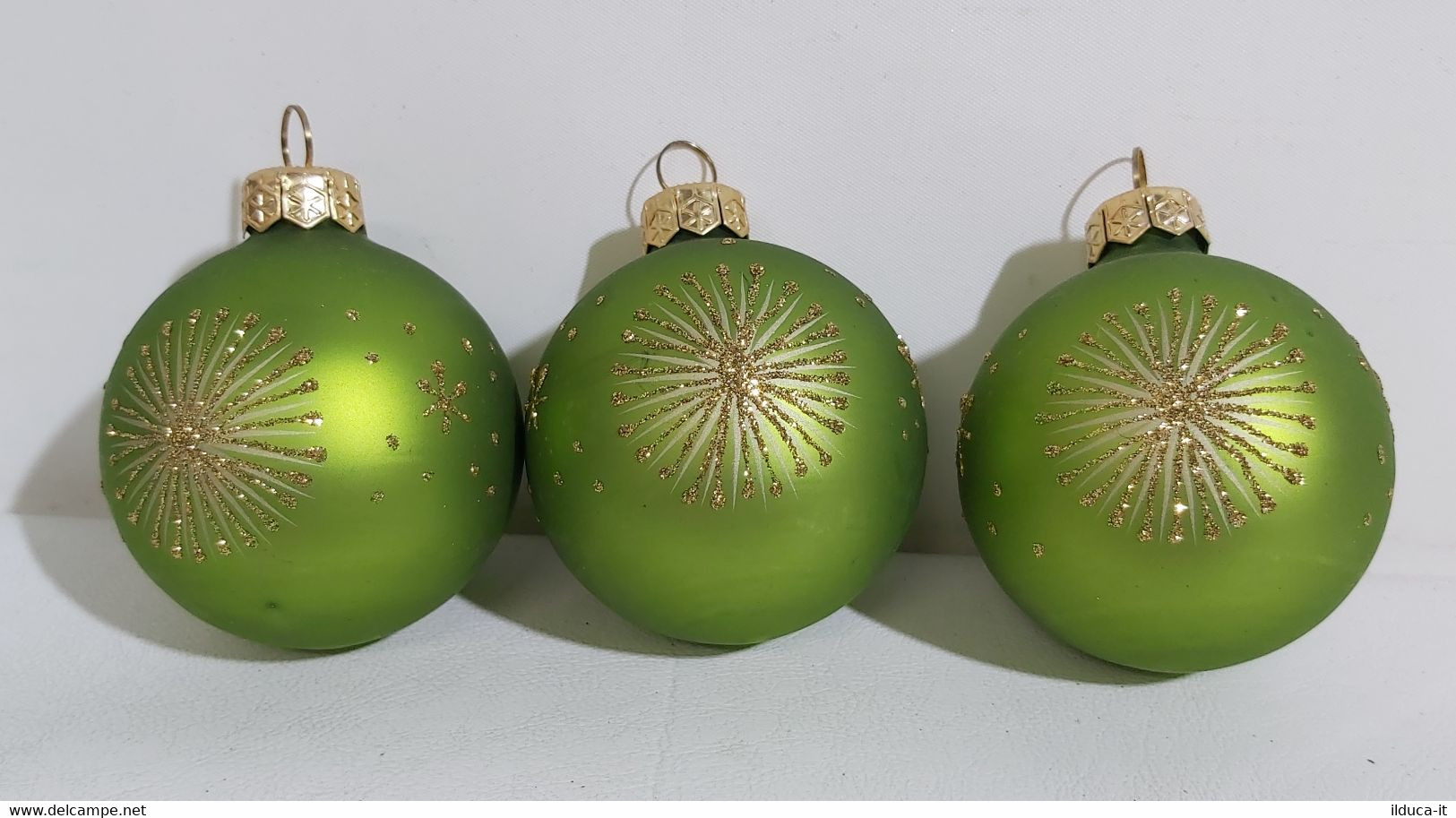 14254 3 Palle In Vetro Per Albero Di Natale - Colore Verde - Décoration De Noël