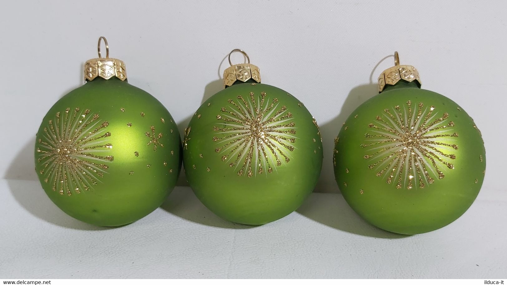 14254 3 Palle In Vetro Per Albero Di Natale - Colore Verde - Kerstversiering