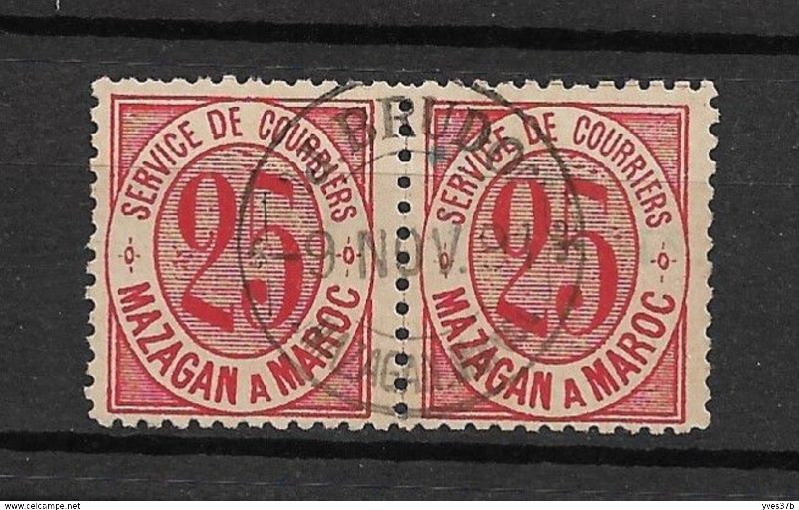 MAROC - POSTES LOCALES N°44a Rouge Carminé -  Paire Oblitérée Plein Centre 9 Nov 1891- TTB (c.160€) - Usati