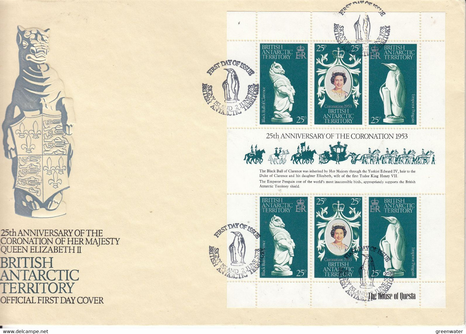 British Antarctic Territory (BAT) 1978 25th. Anniversary Of The Coronation M/s FDC (BAT175B) - FDC