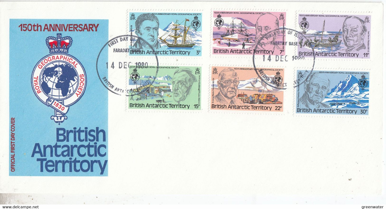 British Antarctic Territory (BAT) 1980 Royal Geographical Society 6v FDC (BAT178A) - FDC