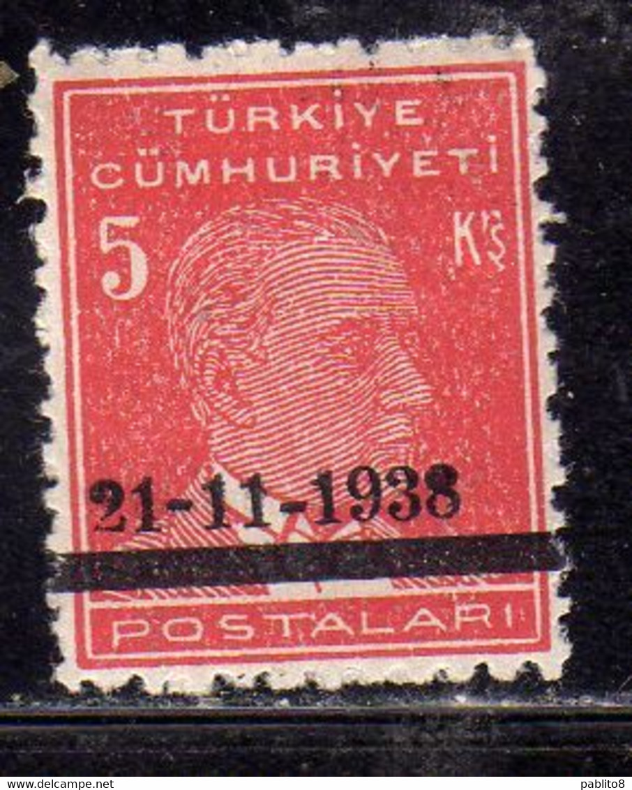 TURCHIA TURKÍA TURKEY 1938 SURCHARGED KEMAL ATATURK 5K MH - Nuevos