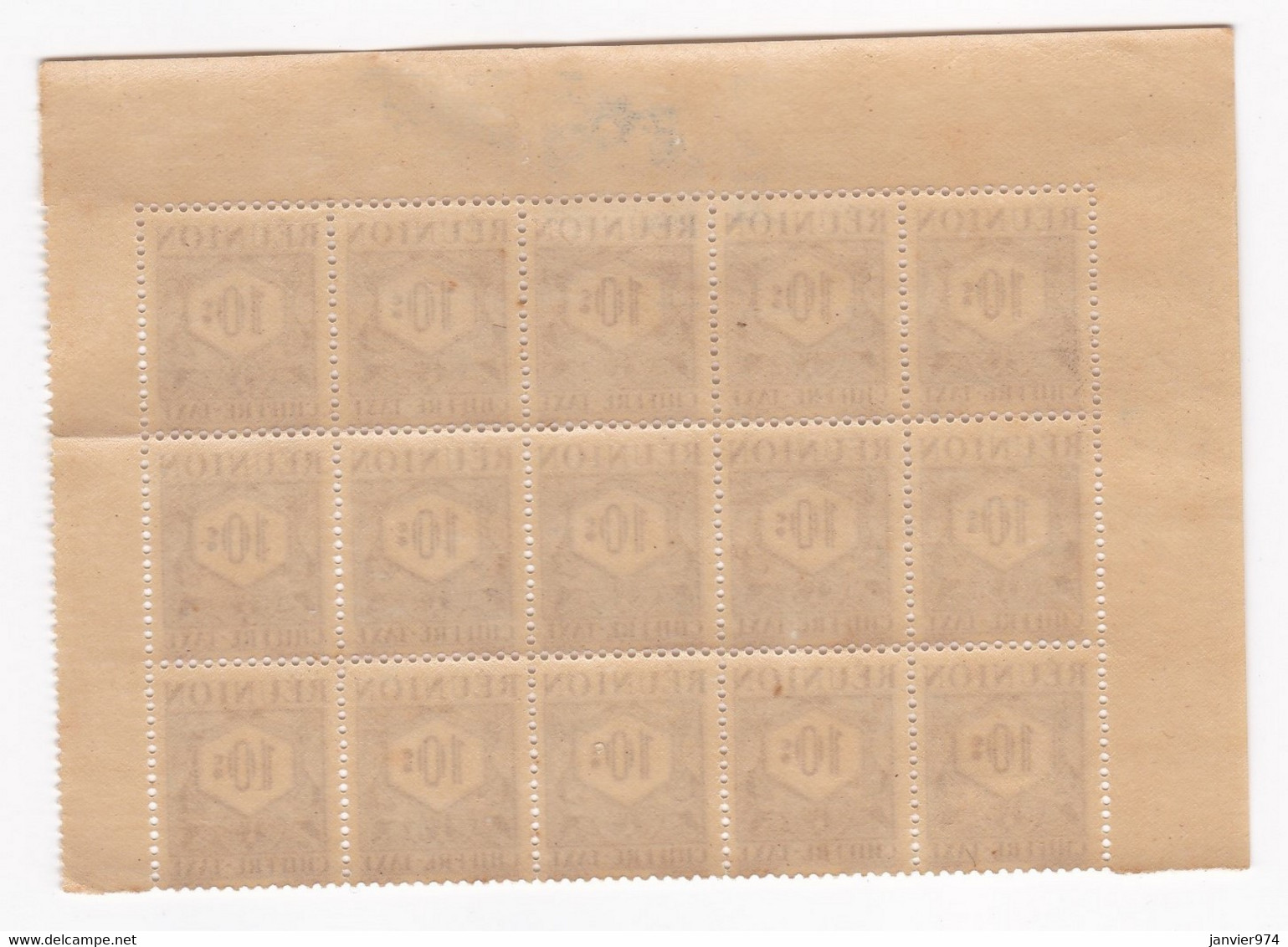 Réunion 1947 Timbre Taxe , 1 Bloc 10 Centimes Neufs – 15 Timbres - Timbres-taxe