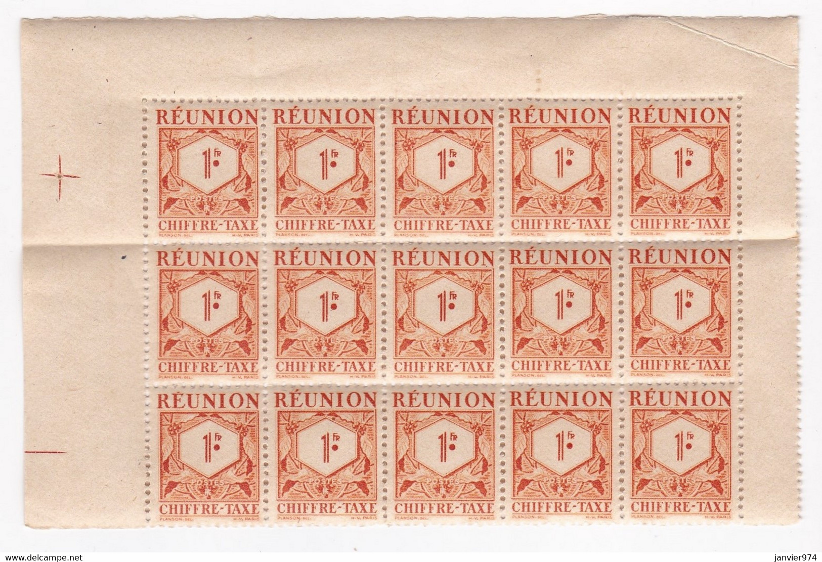 Réunion 1947 Timbre Taxe , 1 Bloc 1 Franc Neufs – 15 Timbres - Postage Due