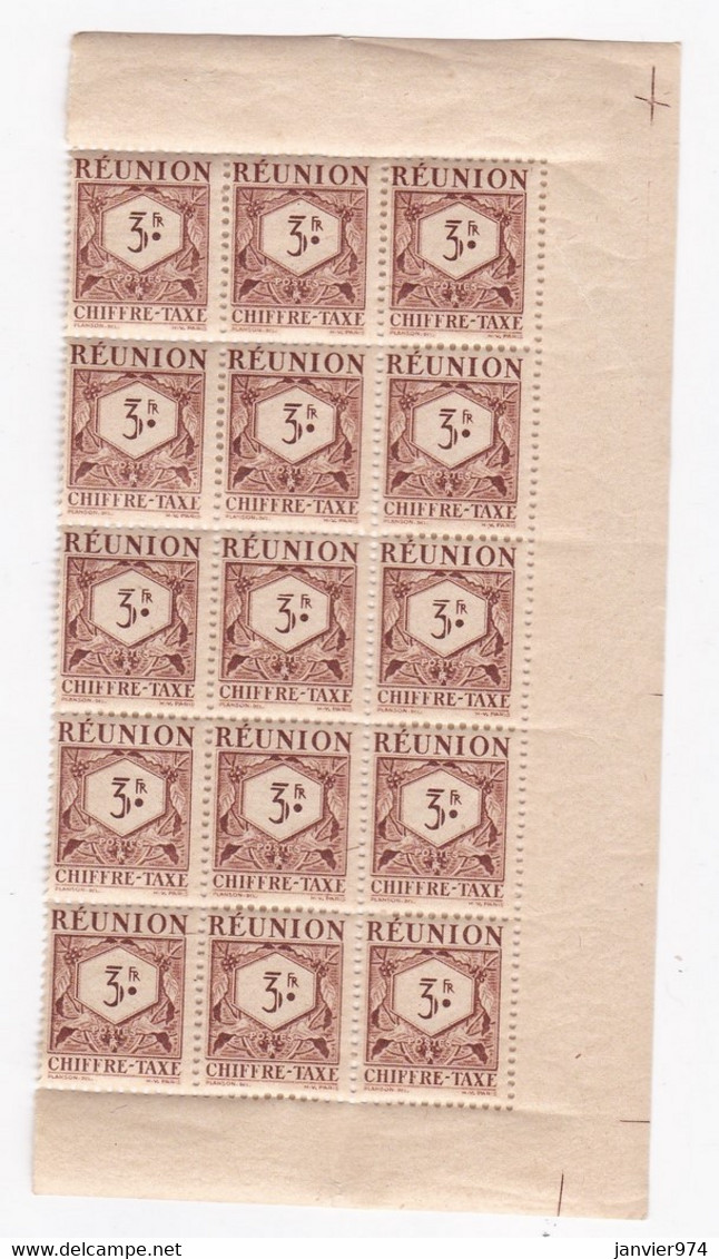 Réunion 1947 Timbre Taxe , 1 Bloc 3 Francs Neufs – 15 Timbres - Portomarken