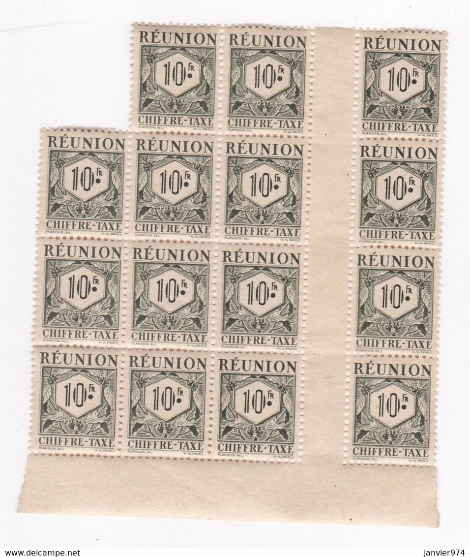 Réunion 1947 Timbre Taxe , 1 Bloc 10 Francs Neufs – 15 Timbres - Postage Due