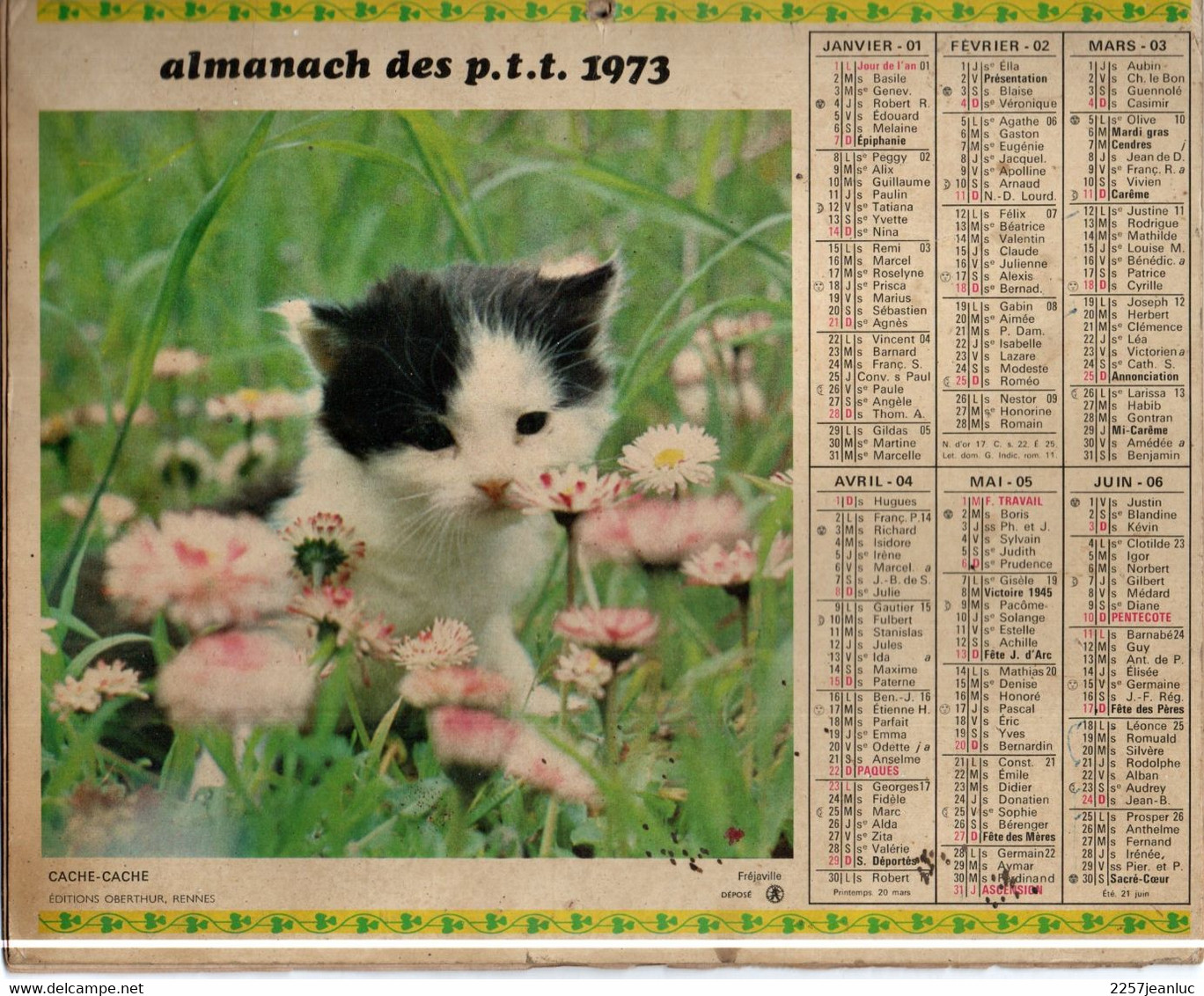 Almanach Des PTT De 1973 Chien Et Chat  Interieur Carte 64 Pyrénées Atlantiques Et  Plan De Bayonne Et Pau - Grand Format : 1971-80