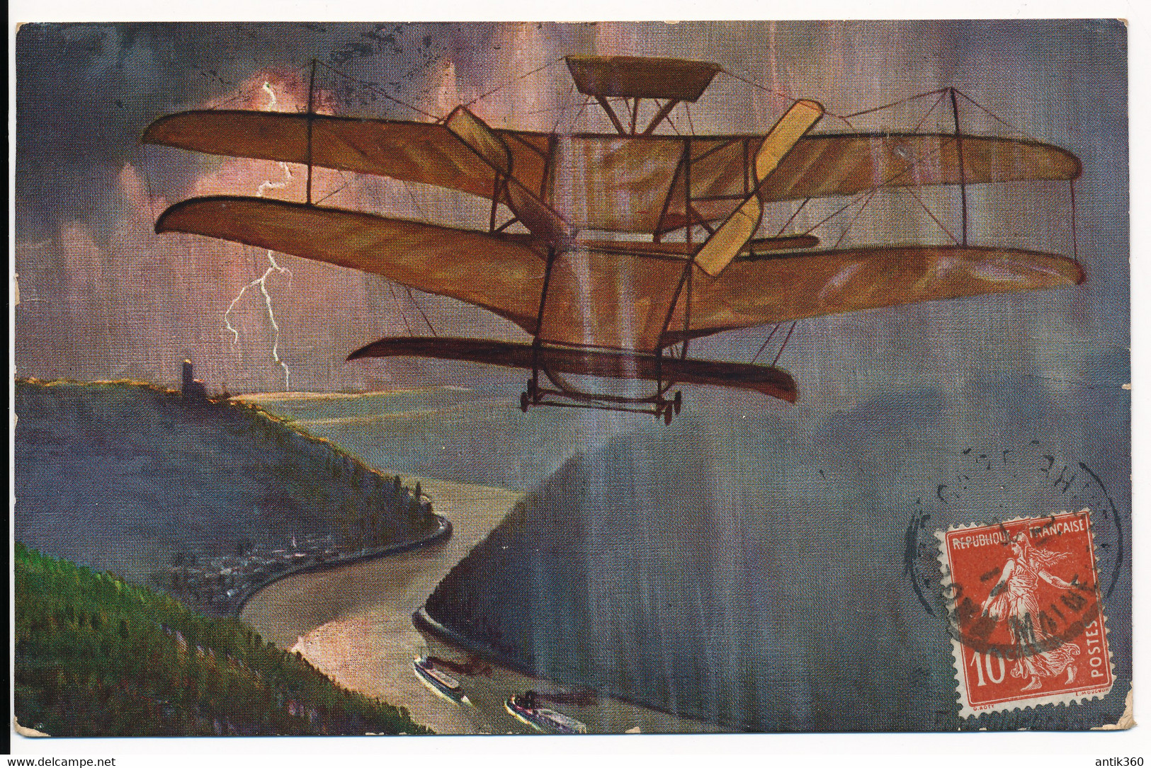 CPA AVIATION Aeroplan Des Kapitän Sandes Im Gewitter über Dem Rhein Précurseur - ....-1914: Precursores
