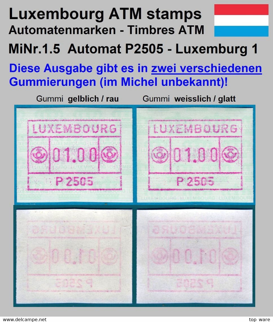 Luxemburg Luxembourg Timbres ATM P2505 Zwei Marken 1Fr. ** Je Mit Weisslichem + Gelblichem Gummi / Frama Automatenmarken - Postage Labels