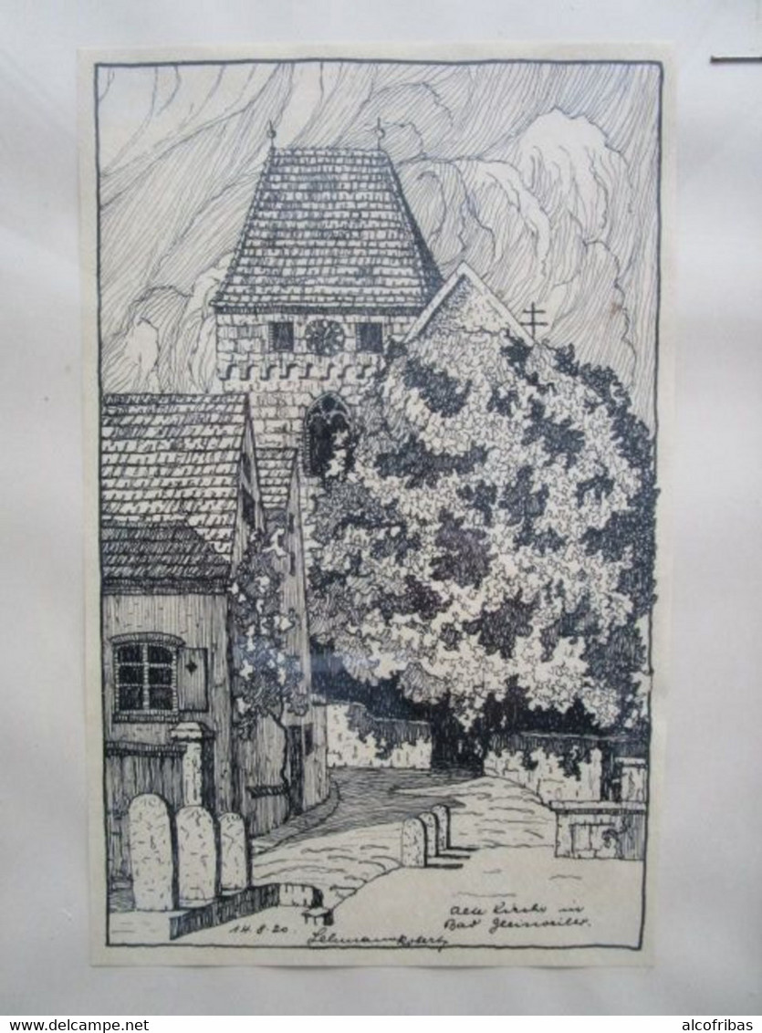 Allemagne Bad Gleisweiler Rhenanie Palatinat Dessin A La Plume église Maison Ancienne 1920 - Dessins