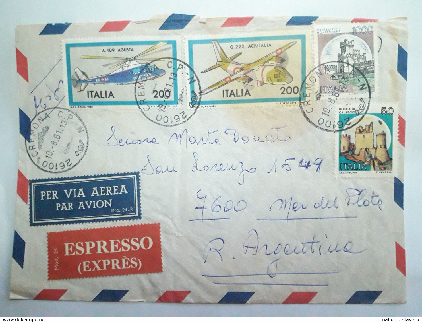 Enveloppe Par Avion Avec Timbre Postal Italien (année 1981) - Airmail