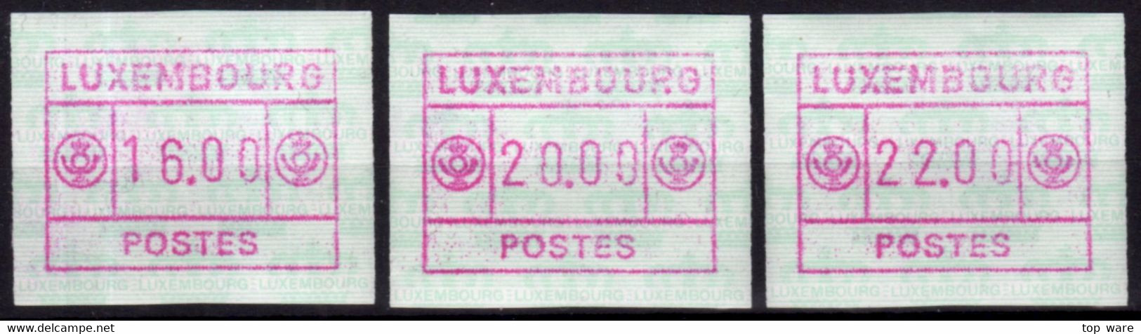 Luxemburg Luxembourg Timbres ATM 2 D Kleines Postes Rotlila / Gelblicher Gummi Satz S3 16/20/22 ** Frama Automatenmarken - Automatenmarken