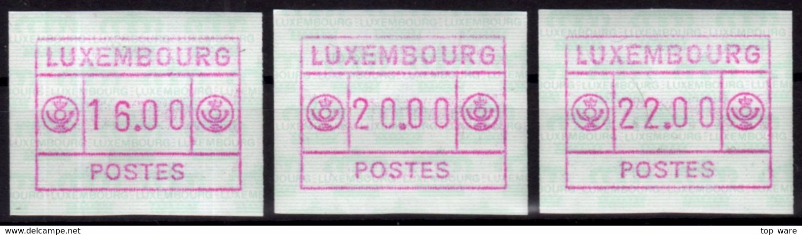 Luxemburg Luxembourg Timbres ATM 2 D Kleines Postes Rotlila / Weisslicher Gummi Satz 16/20/22 ** Frama Automatenmarken - Postage Labels