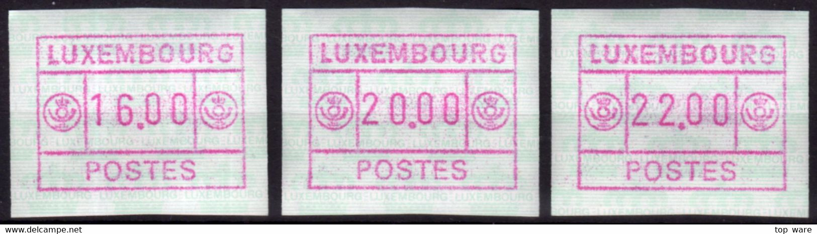 Luxemburg Luxembourg Timbres ATM 3 D Grosses Postes Rotlila / Gelblicher Gummi Satz 16/20/22 ** Frama Automatenmarken - Postage Labels