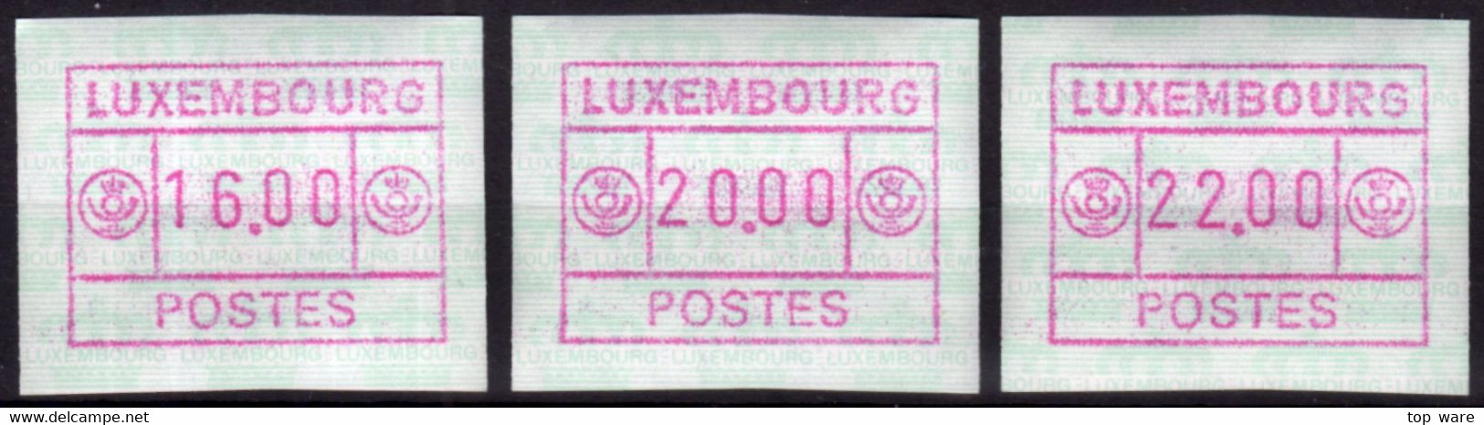 Luxemburg Luxembourg Timbres ATM 3 D Grosses Postes Rotlila / Gelblicher Gummi Satz 16/20/22 ** Frama Automatenmarken - Automatenmarken