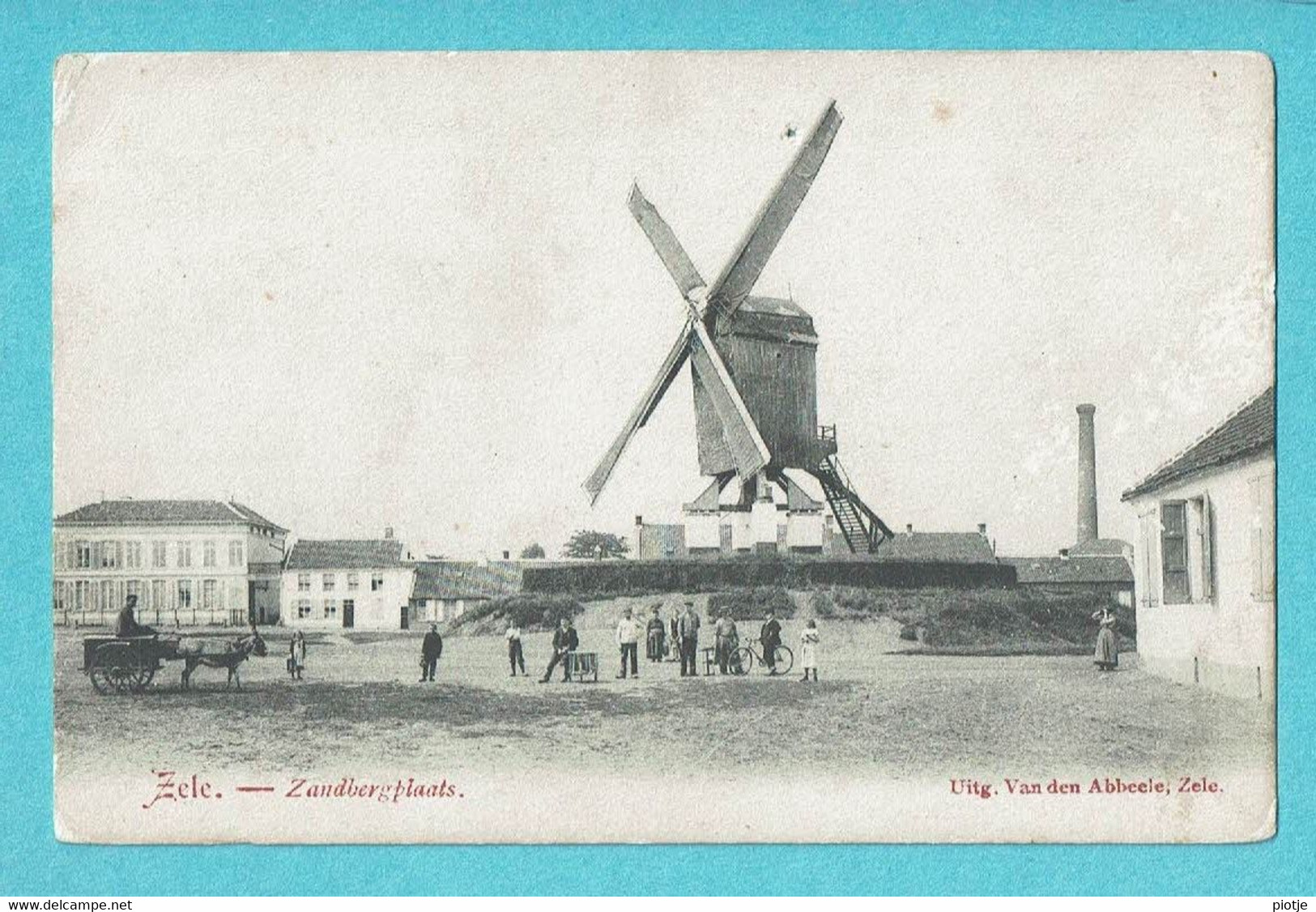 * Zele (Oost Vlaanderen) * (Uitg Van Den Abbeele) Zandbergplaats, Animée, Attelage, Moulin, Molen, Zeldzaam, TOP Rare - Zele