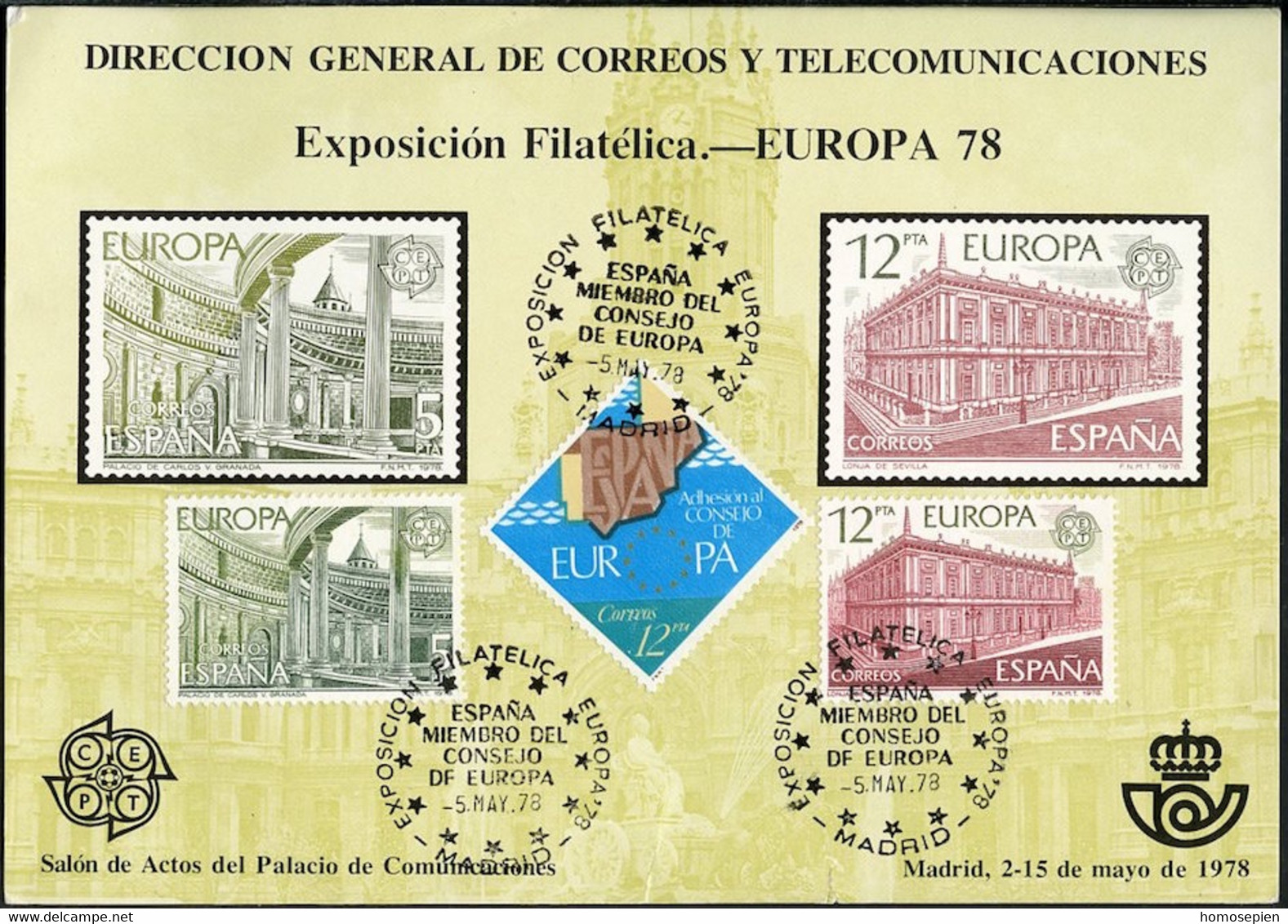 Espagne - Spain - Spanien Document 1978 Y&T N°DP2119 à 2121 - Michel N°PD2366 à 2368 (o) - Exposition Europa 78 - Feuillets Souvenir