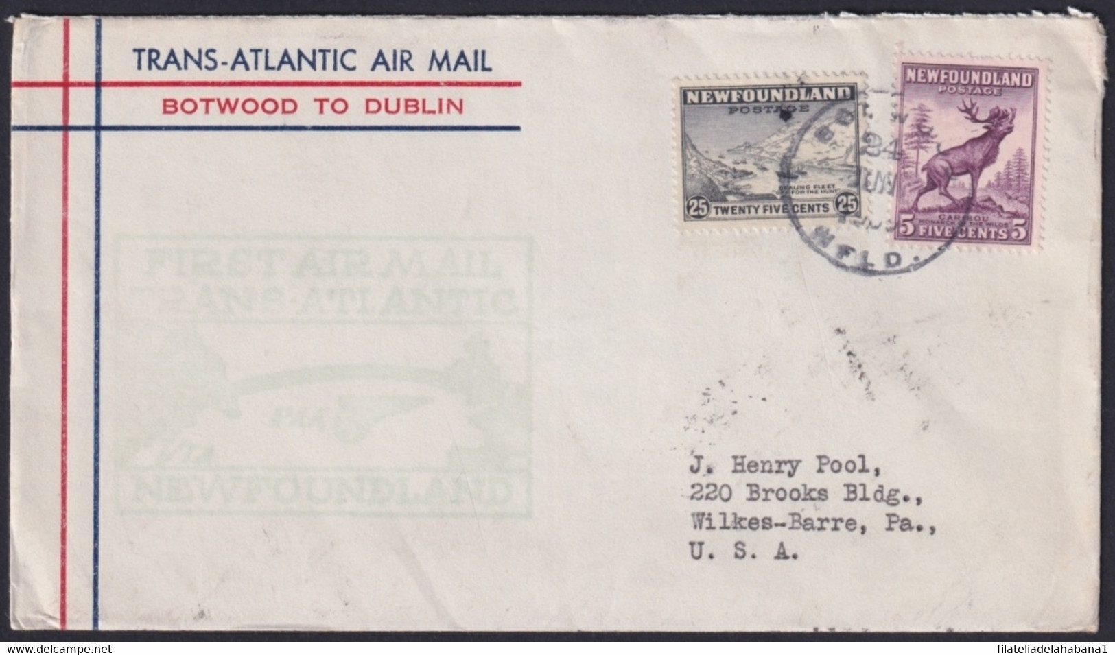 F-EX21451 NEWFOUNDLAND TRANS-ATLANTIC 1939 FIRST FLIGHT BOTWOOD-DUBLIN IRELAND - Primeros Vuelos