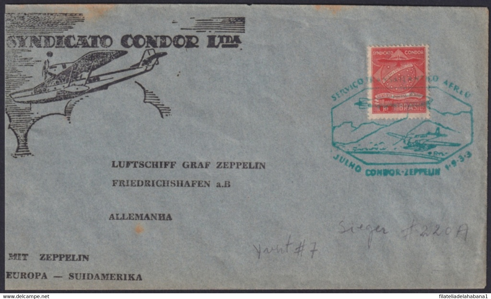 F-EX24308 BRAZIL BRASIL 1933 CONDOR ZEPPELIN TO GERMANY. JUN / 1933. - Airmail (Private Companies)