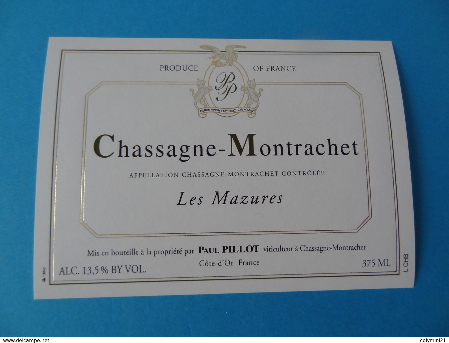 Etiquette De Vin Chassagne Montrachet Les Mazures Paul Pillot 375 Ml - Bourgogne