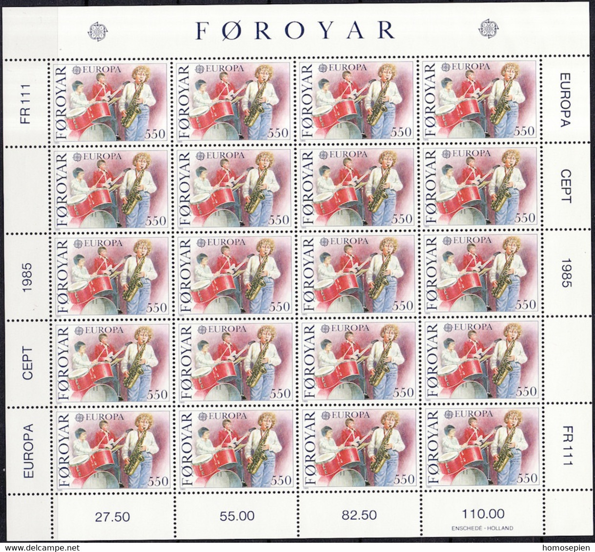 Féroé - Färöer - Faroe - Danemark Bloc Feuillet 1985 Y&T N°F110 à F111 - Michel N°KB116 à KB117 *** - EUROPA - Ganze Bögen