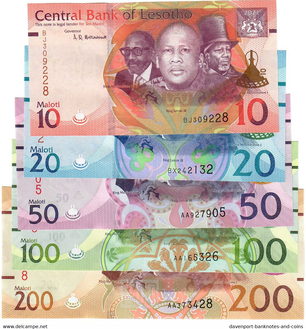 FULL SET Lesotho 10, 20, 50, 100 & 200 Maloti 2021 UNC - Lesotho