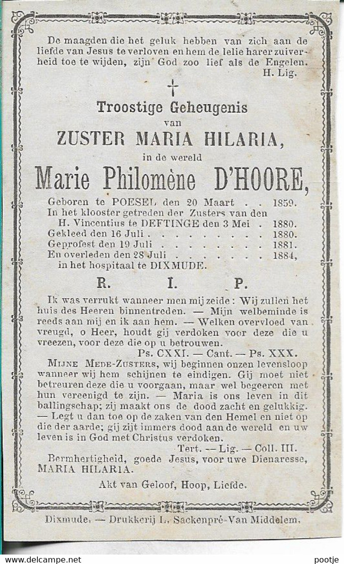 Prentje Marie D'Hoore Poesel Diksmuide - Religión & Esoterismo