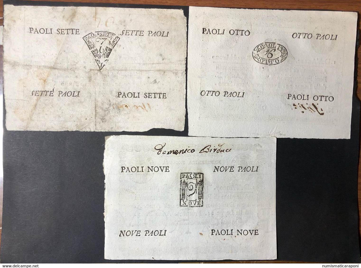 PONTIFICIO REPUBBLICA ROMANA ASSEGNATI 7 8 9  PAOLI 1798 ANNO 7° Raro  LOTTO 3865 - [ 9] Colecciones