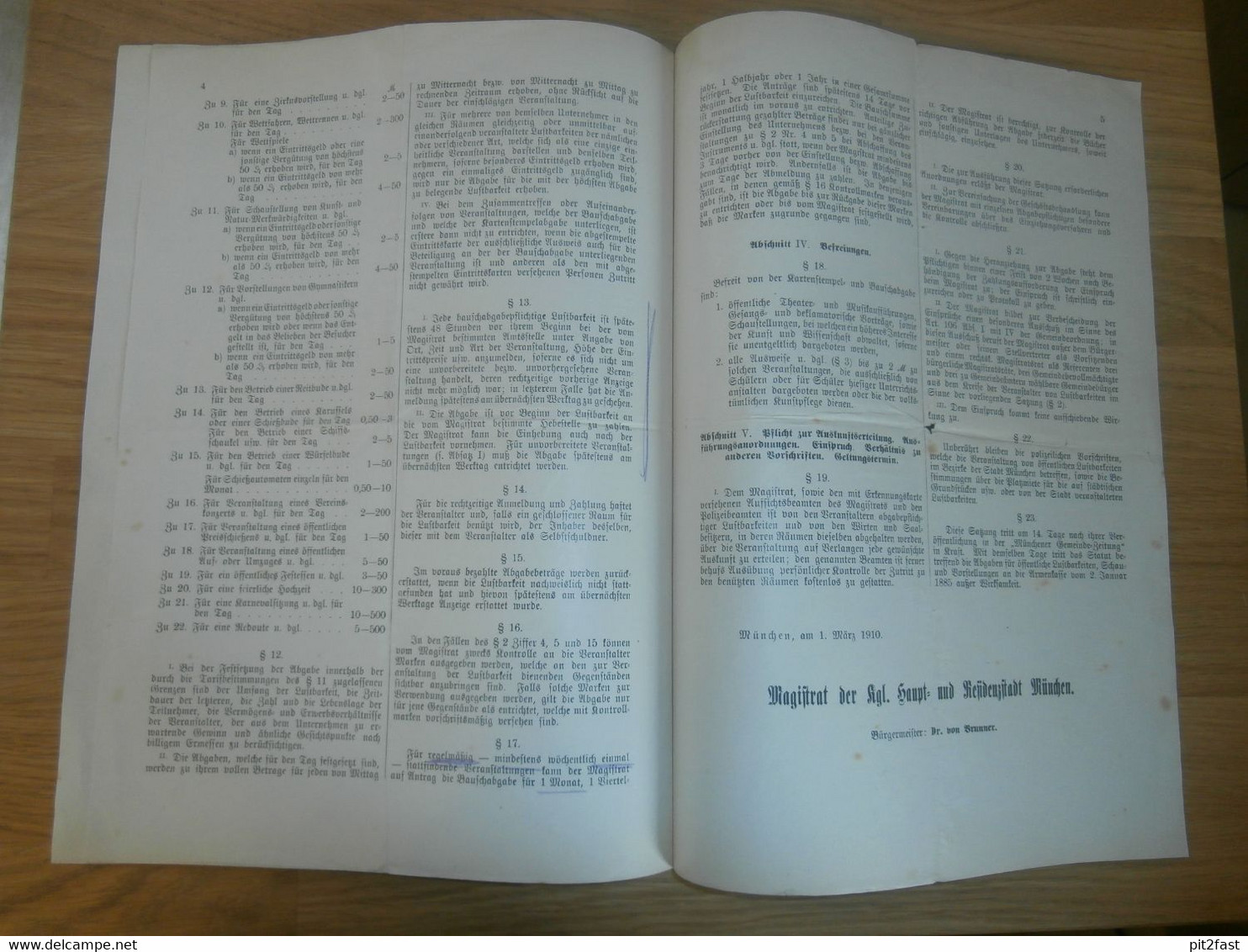 Polizeiliche Vorschrift , 1910 , Sicherung Der Lustbarkeiten In München , Armenpflege , Polizei , Satzung , Magistrat !! - Police & Gendarmerie