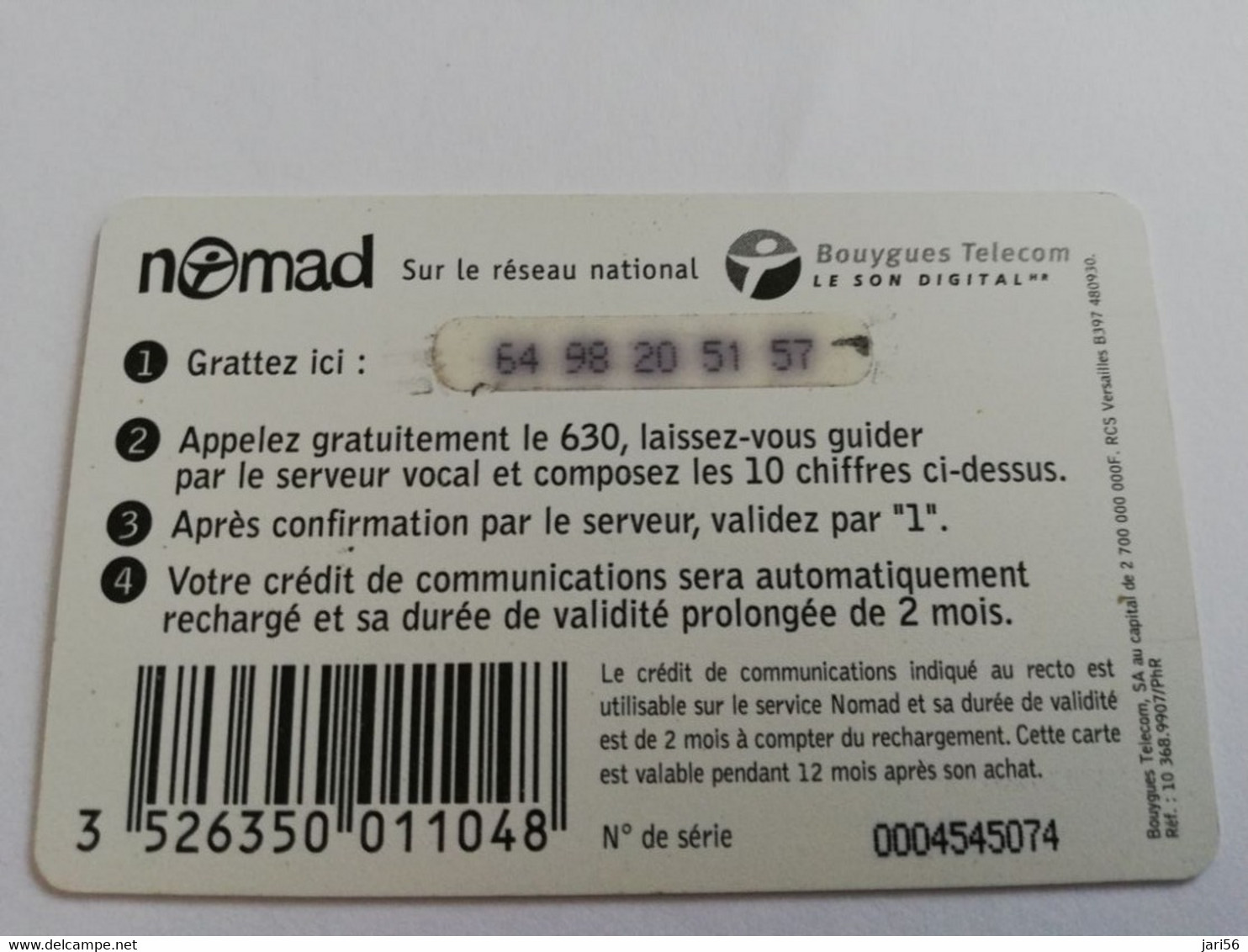 FRANCE/FRANKRIJK  NOMAD CARTE  LARGE /ELEPHANT  NOMAD OU SPOT    235FR  PREPAID  USED    ** 9441** - Mobicartes (GSM/SIM)