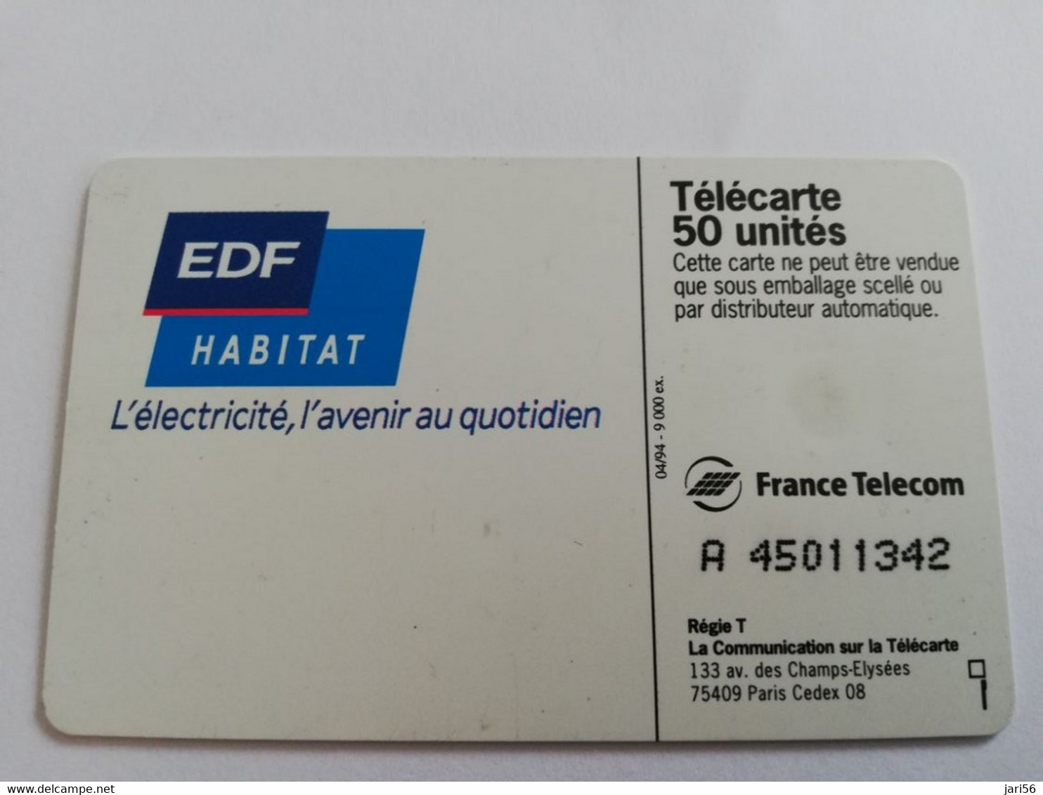 FRANKRIJK  50 UNITS UPCE 94 / EDF HABITAT  TIRAGE  9000X   USED CARD **9445** - Phonecards: Private Use