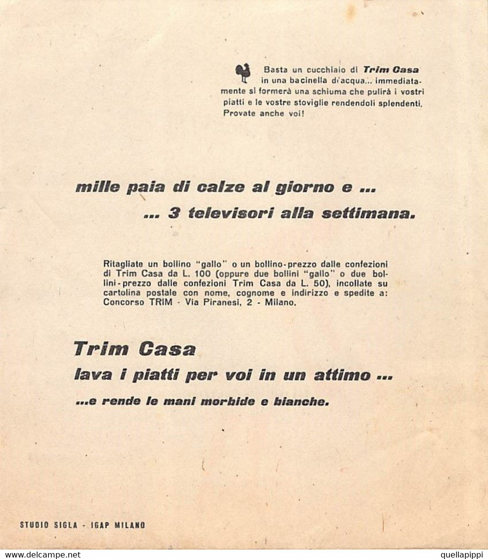 013925 "DETERSIVO TRIM CASA - PARTECIPAZIONE SORTEGGIO PREMI" PUBBL. II QUARTO XX SECOLO - Pubblicitari