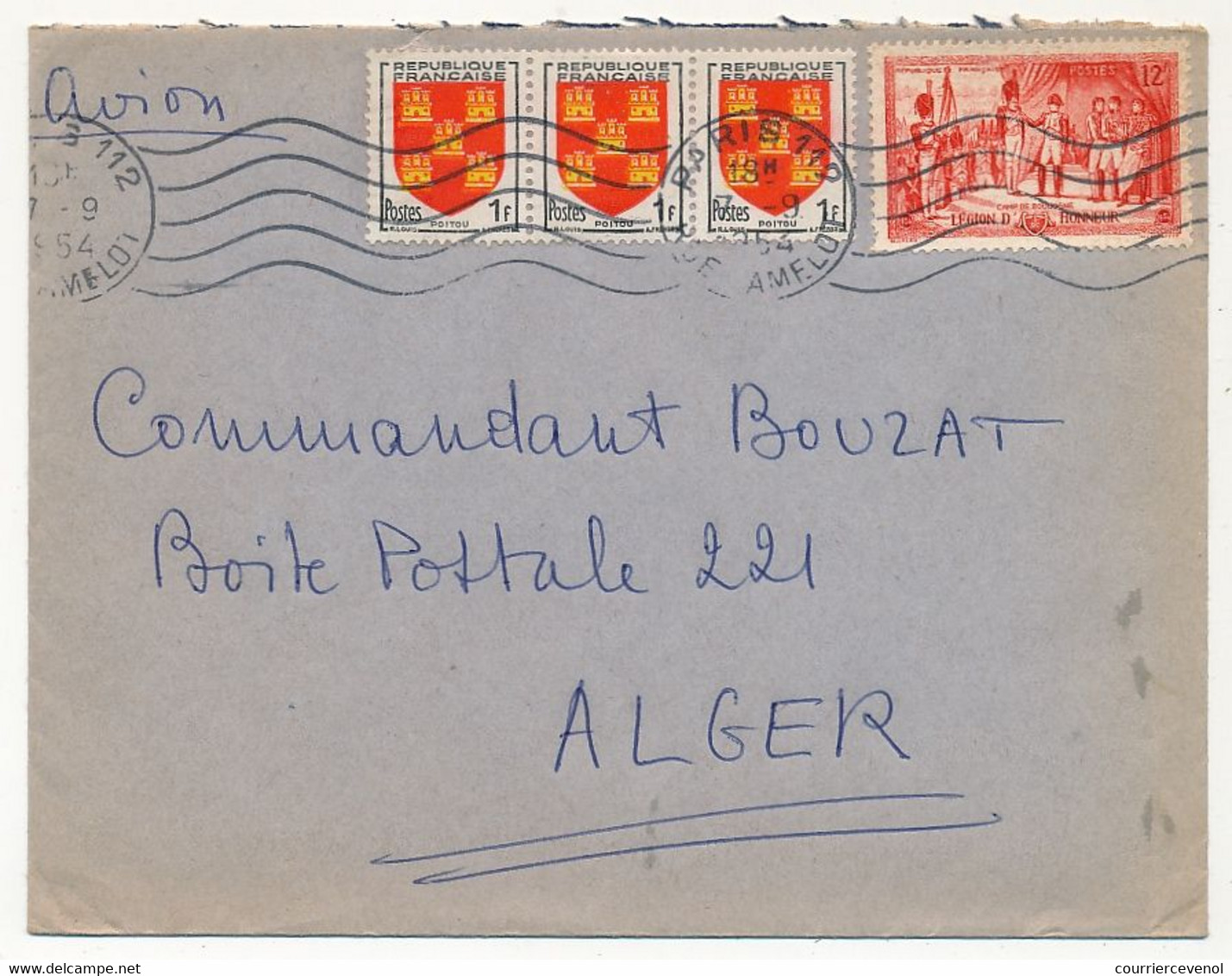 FRANCE - Env Affr. 1F Armoiries Poitou X3 + 12F Légion D'Honneur, OMEC Paris 112  - 1954 - Lettres & Documents