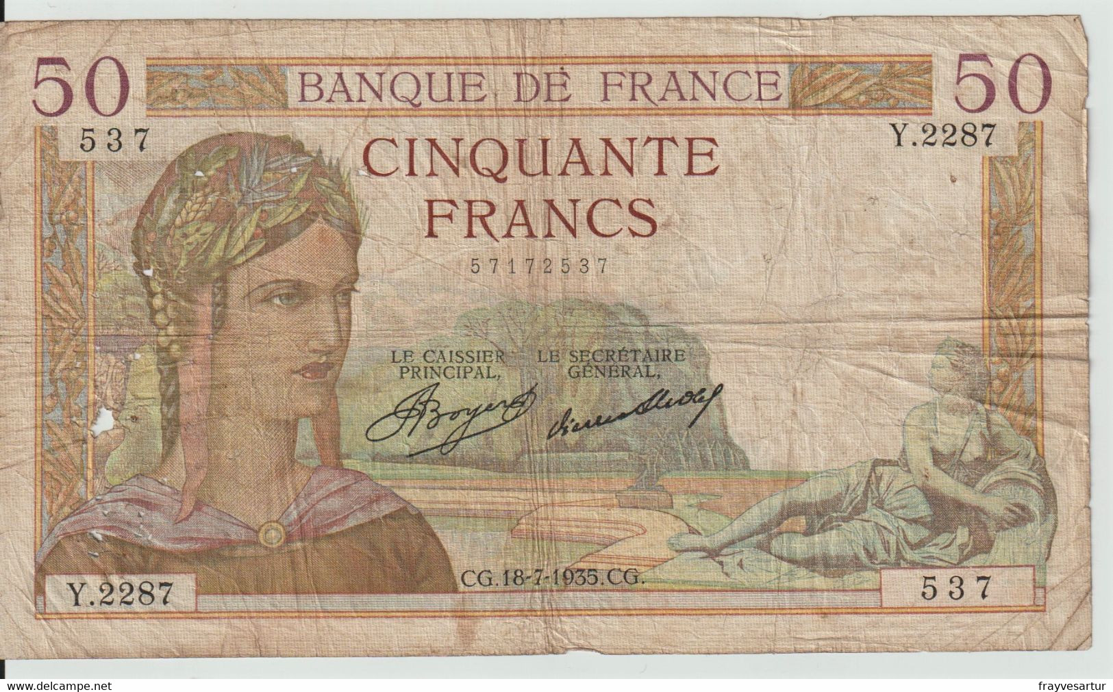 Billet 50 Francs 1935, Cérès, Banque De France - 50 F 1934-1940 ''Cérès''