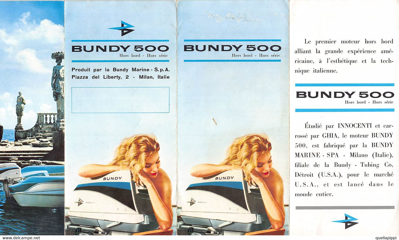 013937 "FUORIBORDO - HORS BORD - BUNDY 500 CC - PRODUIT PAR LA BUNDY MARINE SPA . MILAN" PUBBL. '60 - Pubblicitari