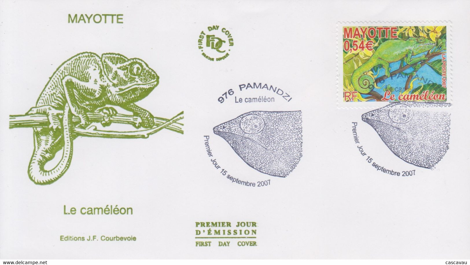 Enveloppe  FDC  1er  Jour    MAYOTTE     Le  Caméléon     PAMANDZI   2007 - Other & Unclassified