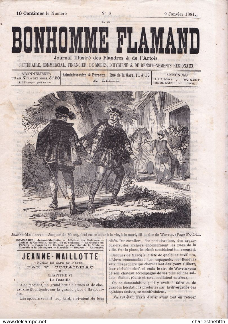 TRES RARE ! HEBDOMADAIRE * BONHOMME FLAMAND 1881 NR 6 * JOURNAL ILLUSTRE DES FLANDRES & DE L'ARTOIS - A LILLE - Revues Anciennes - Avant 1900