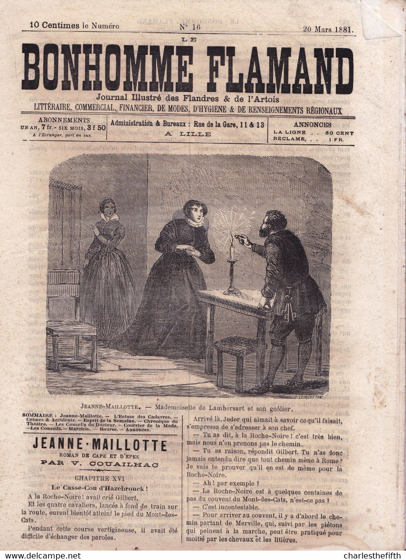 TRES RARE ! HEBDOMADAIRE * BONHOMME FLAMAND 1881 NR 16 * JOURNAL ILLUSTRE DES FLANDRES & DE L'ARTOIS - A LILLE - Tijdschriften - Voor 1900