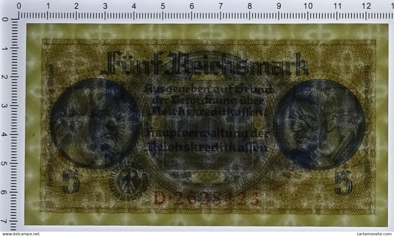 5 REICHSMARK OCCUPAZIONE TEDESCA ITALIA REICHSKREDITKASSEN 1943 FDS - Occupazione Alleata Seconda Guerra Mondiale