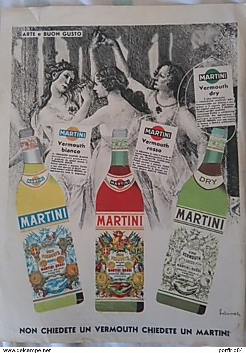 PUBBLICITA' ADVERTISING MARTINI FOGLIO PUBBLICITARIO RITAGLIO DA GIORNALE DEL 1955 - Manifesti